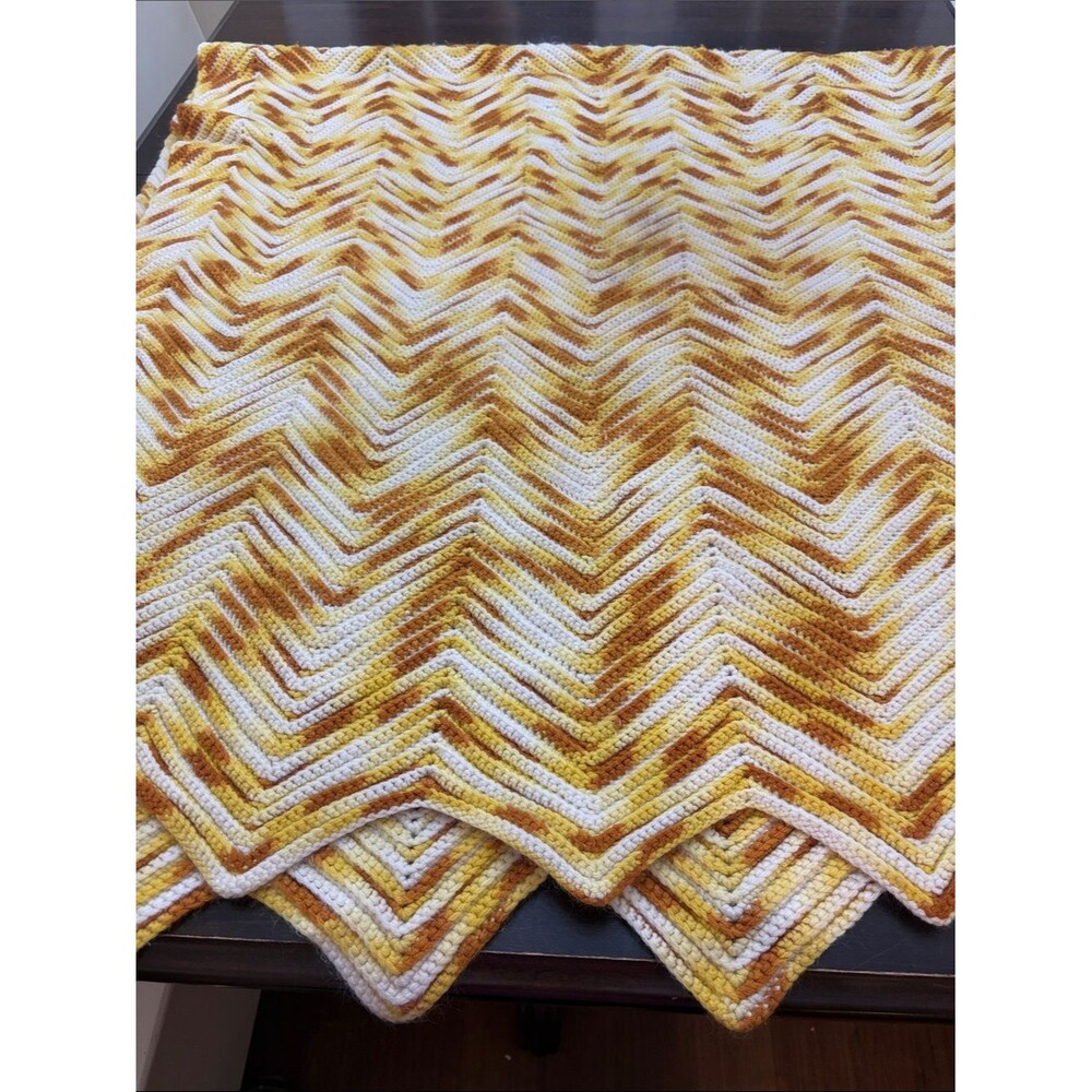 Handmade Chevron Crochet Throw Blanket in Yellow & White